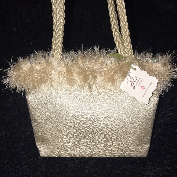 Silk brocade Bridal handbag w/ eyelash trim - Picture 1 of 5